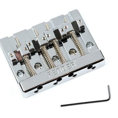 Fender 099-4408-000 HiMass 4-String Bass Bridge Assembly with Brass Saddles 2010s - Chrome image 1