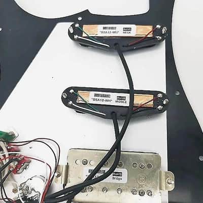 Black Pearl Strat Style Guitar Loaded Prewired Pickguard, SSH Pickups image 4