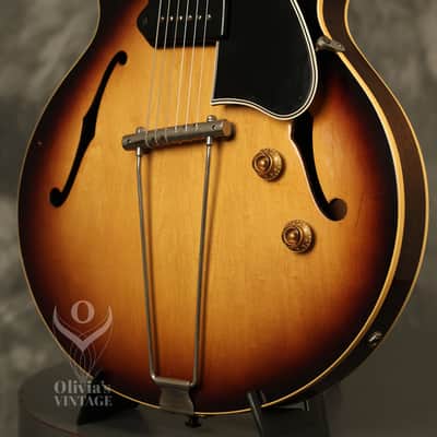 1956 Gibson ES-225 T Sunburst with original Brown hardshell case image 6