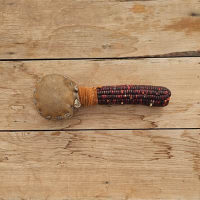 Traditional Corn Cob Rattle - Handmade Native American Style Rawhide Shaker image 6