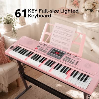 Glarry GEP-202 61-Key Keyboard Z-Stand with Piano Stool - Pink image 4