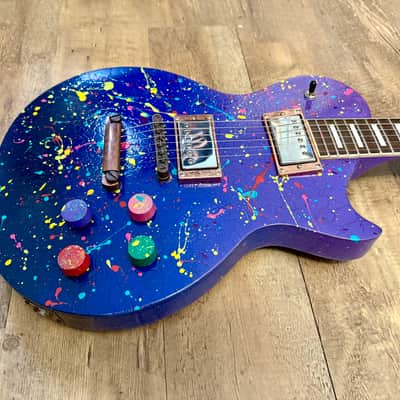 Custom Hand-painted LP Style Guitar - Blue/Purple Splatter Finish image 16