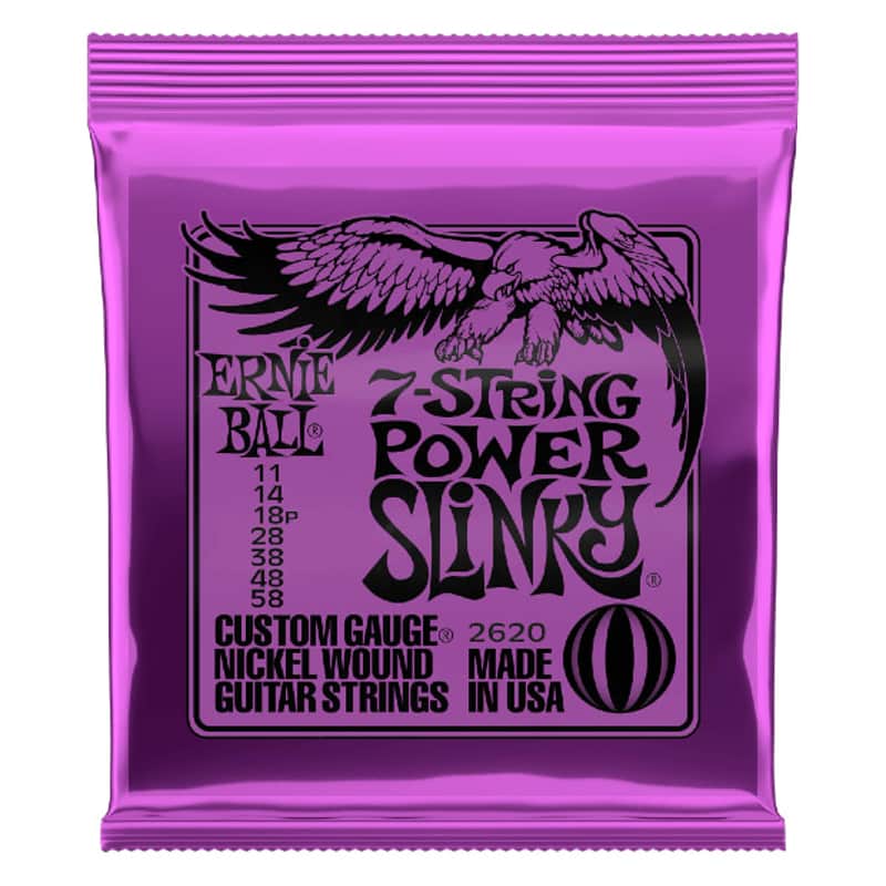 Ernie Ball 2620 Power Slinky Nickel Wound 7-String Electric Guitar Strings 11-58 Gauge image 1
