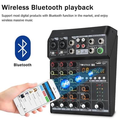 Audio Mixer Audio console Mini4 Portable 4-Channel DJ Mixer Console, Sound Mixing Board with USB BT image 6