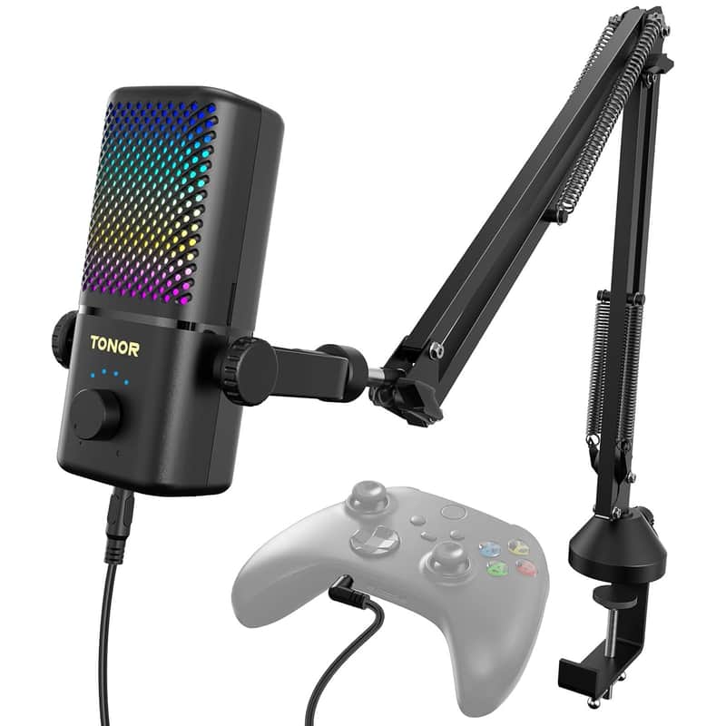 Gaming Mic Compatible With Xbox, Rgb Streaming Microphone With Boom Arm 30H Battery Life,Low Noise, Monitoring, Gain Control,One Tap Mute, Fast Charging,Compatible With Capture Card,Black image 1