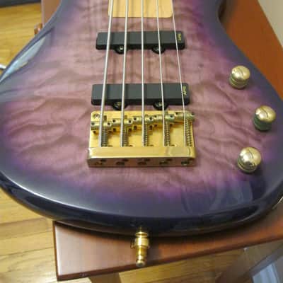 JK. Lado Hawk 5 String Jazz Bass 2003 Purple Quilt image 4