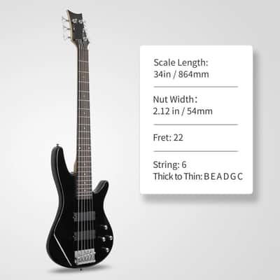 Full Size 6 String H-H Pickup Electric Bass Guitar With Bag Black image 3