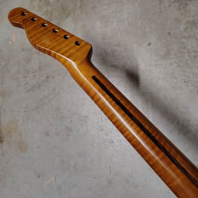 Flame Roasted Maple Tele Neck fits fender Telecaster body 21 frets 50s Gloss image 6