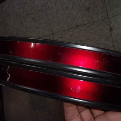22" x 1 9/16"approx. Lot 2 Bass Kick Drum Metal Hoop Rims heavy duty Black with Burgundy stripe, has minor scratches. image 1