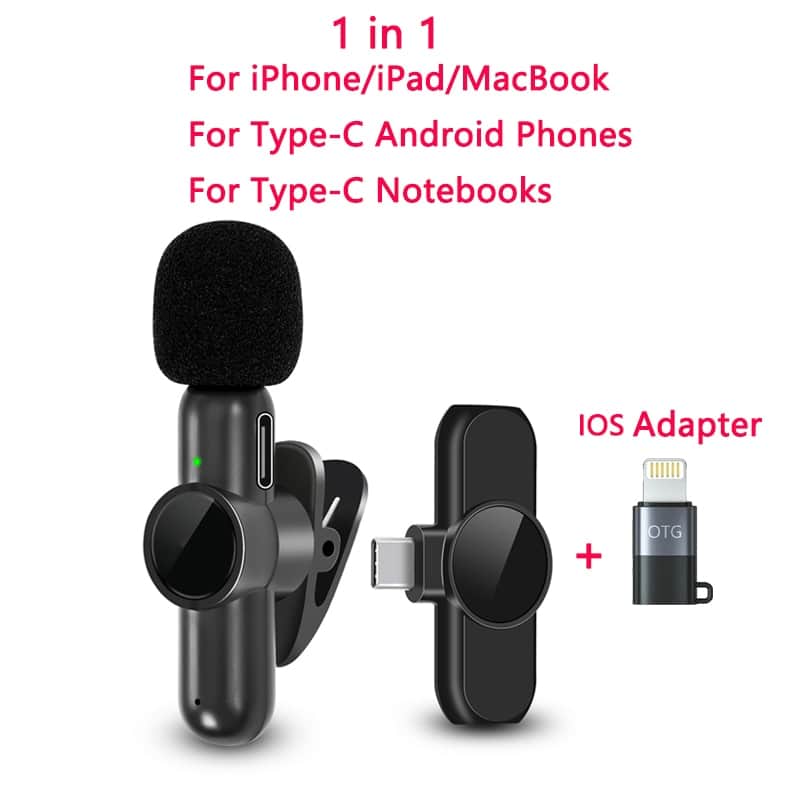 2.4G Wireless Lavalier Microphone Noise Cancelling Audio Video Recording for iPhone/iPad/Android/Xiaomi/Samsung Live Game Mic image 1