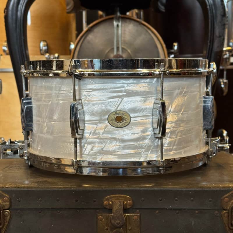 VINTAGE 1937 Ludwig 6.5x14 Super Snare Drum in Rewrapped White Marine image 1