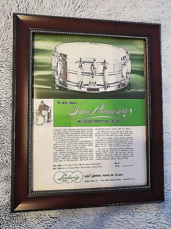 1964 Ludwig Drums Promotional Ad Framed Supra-phonic 400 Snare Joe Morello Original image 1