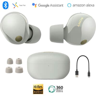 Sony WF-1000XM5 Noise Canceling Truly Wireless Earbuds (Silver) +1 YR Warranty Bundle image 2