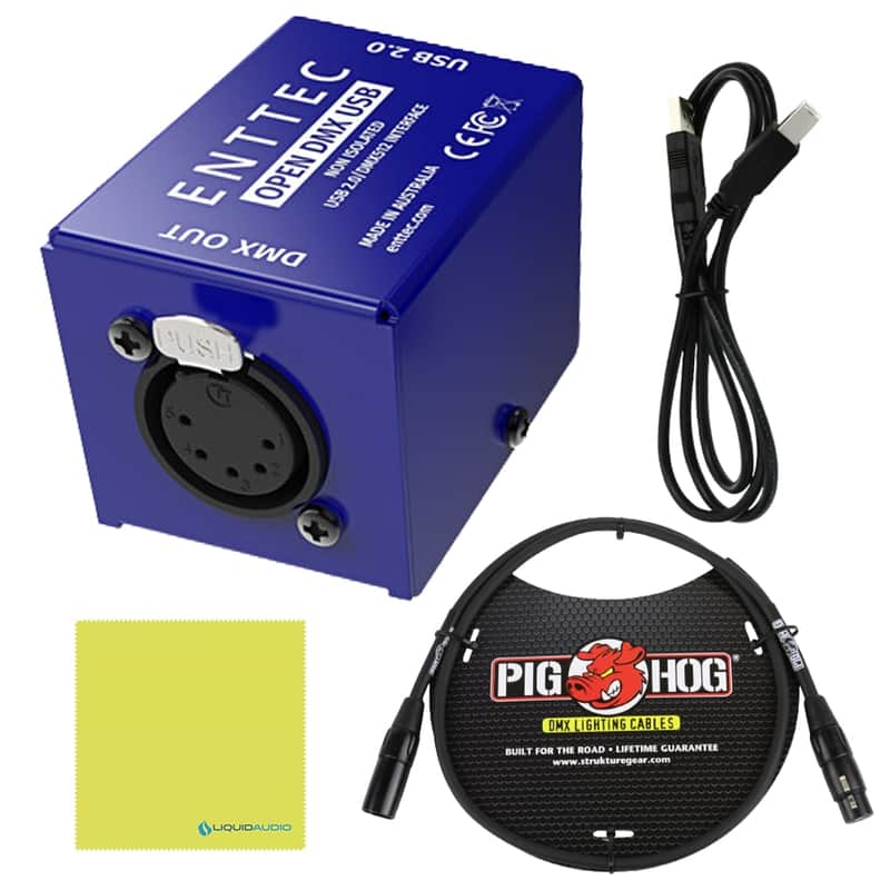 Enttec OPEN DMX USB 70303 Lighting Interface Controller Widget (Open Source/Hardware) Bundle 3-Pin DMX Lighting Cable w/Liquid Audio Polishing Cloth image 1
