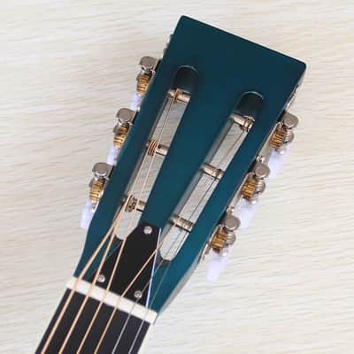 Blue Resonator Folk Acoustic Guitar, Laminated Spruce Top Body, Mahogany Neck image 3