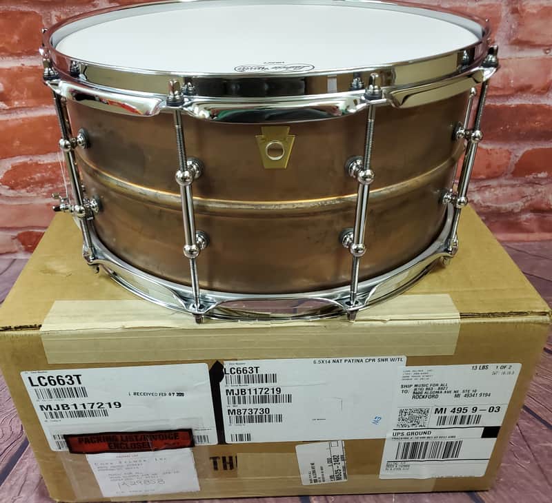 Ludwig Copper Phonic 6.5x14" Raw Patina Finish Copper Snare Drum Tube Lugs LC663T | NEW | Made in the USA | Authorized Dealer image 1