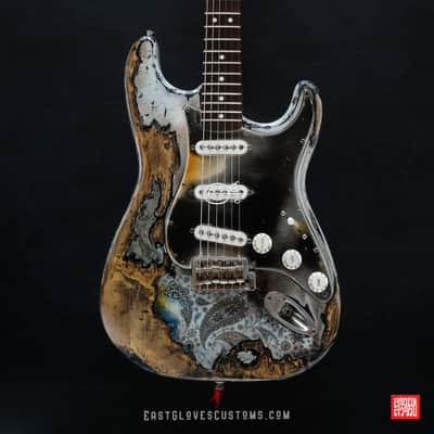 Fender Stratocaster 50th Anniversary White Marble Paisley Heavy Aged Relic by East Gloves Customs image 12