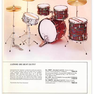 Ludwig Big Beat Drum Set 12/13/16/22 1970/71 - Psychedelic Red image 13