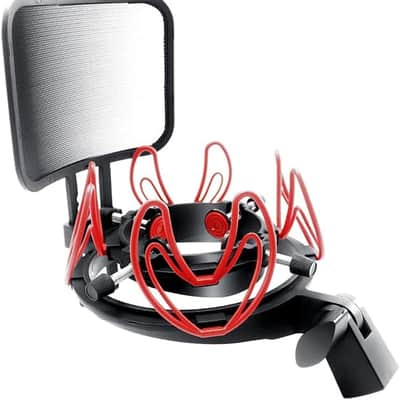 Microphone Shock Mount with Pop Filter Universal Shock Stand for Microphones Size at 21-62mm Anti-Vibration Mic Holder Clip Compatible with AT2020 MXL 990 770 Rode NT1-A Neumann 103(Red)