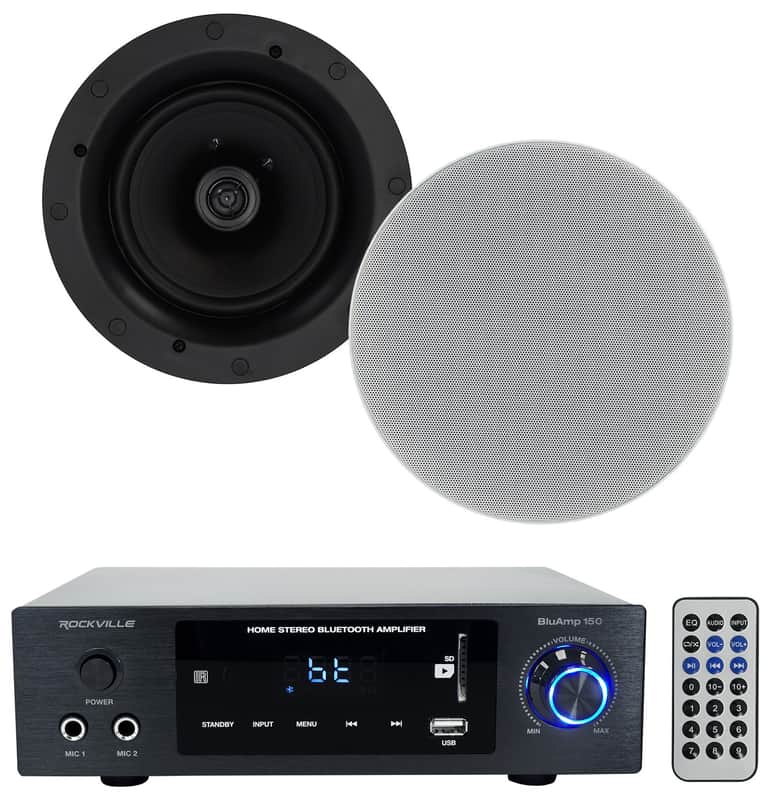 Rockville BLUAMP 150 Home Bluetooth Amplifier Receiver+2) Elite Ceiling Speakers image 1