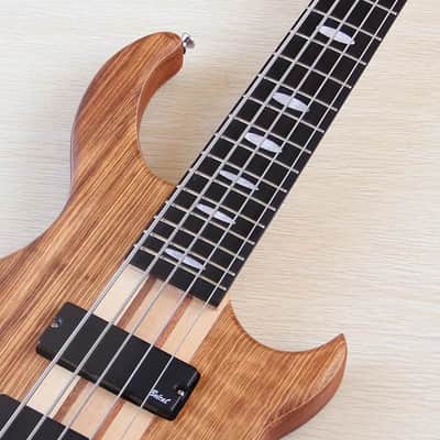 Zebra Wood Top Custom 5 String Electric Bass, Okoume Body, Maple Neck Through, 24 Frets Fingerboard Fretboard image 11