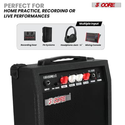 5 Core Guitar Amplifier 20W Electric Portable Mini Amp w Built in 6.5" Speaker Aux Headphone Jack image 4