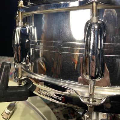 Slingerland -  5x14" Gene Krupa Sound King Snare Drum, 10 Lugs, Trick Strainer, 1970s Chrome over Brass image 6