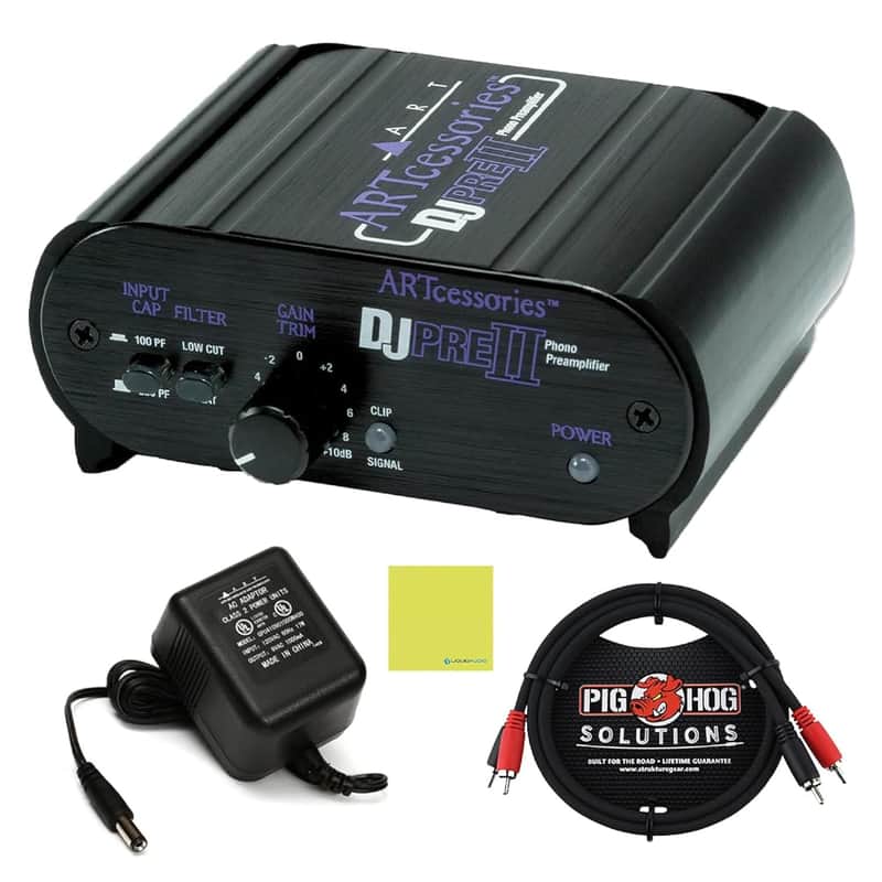 Art DJ PRE II Phono Preamp Bundle with Pig Hog Dual Cable RCA - RCA Cables 3ft and Liquid Audio Instrument Polishing Cloth - Phono Preamp for Turntable, Record Player image 1