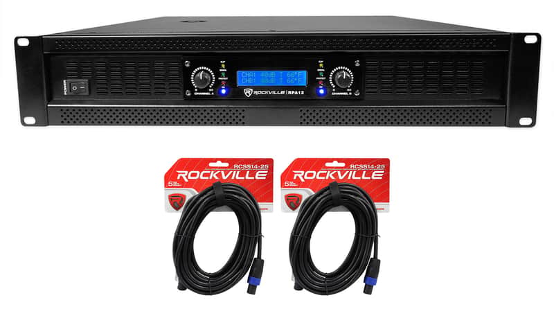 Rockville RPA12 5000w Peak/1400w RMS 2 Channel Power Amplifier Pro/DJ Amp+Cables image 1