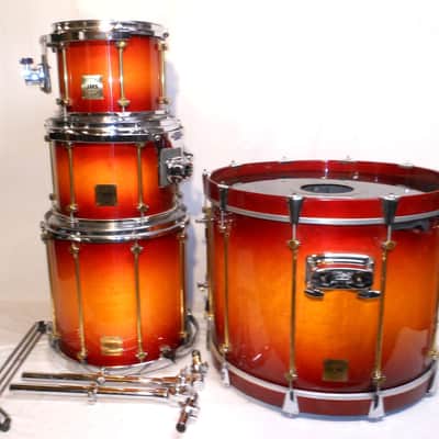 Vintage 1993 GMS Grand Master Series Drumset Cherry Sunburst Lacquer 22",14",12",10" image 3