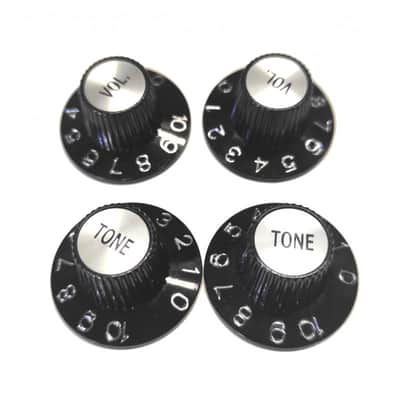 2 Black Tone + Volume Witch Hat Knobs Silver reflector for US pots image 3