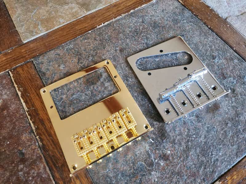 Fender -style lot 2 telecaster bridges - nickel, gold image 1