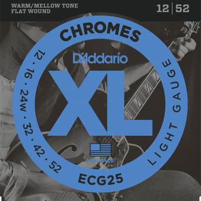 D'Addario ECG25 Chromes Flat Wound Electric Guitar Strings, Light, 12-52