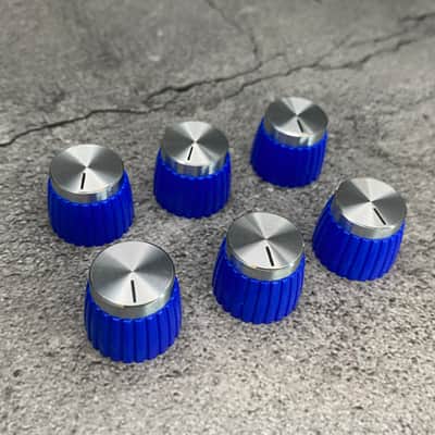 6x Cobalt Blue & Silver Custom Marshall Amp Amplifier Knobs Pedal Push on Knob 6mm Split Shaft image 1