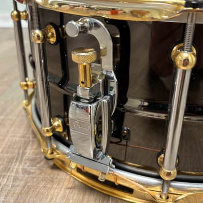 Pearl SF1465 14x6.5" Steve Ferrone Signature Brass Snare Drum with Gold Hardware 2000s - Black Nickel Over Brass image 8