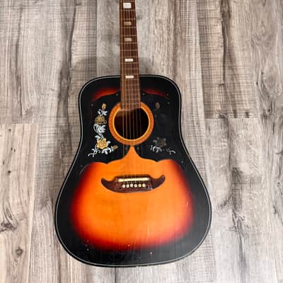 Vintage Tiesco Checkmate Guitar 1970 Sunburst 6 String Classical Flattop image 1