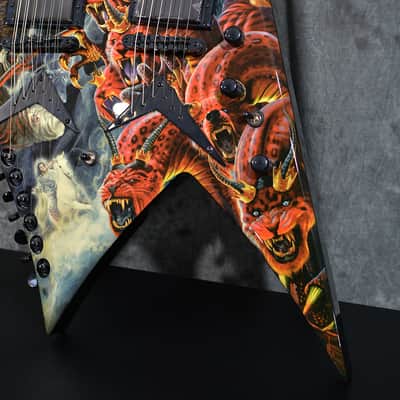 Dean Signature Dave Mustaine Megadeth DIADEM Double Neck Flying V Guitar Revelation Beast Graphic w Case image 3