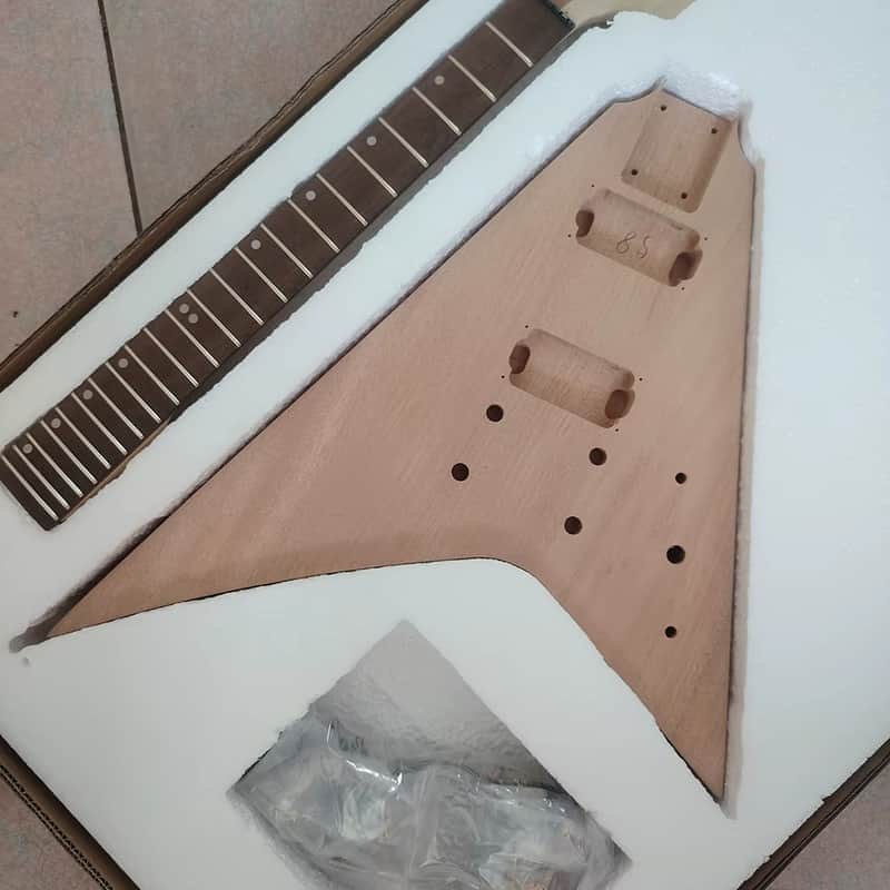 DIY Project Guitar Flying V Kit - Mahogany Body with Neck, Rosewood Fingerboard Fretboard image 1
