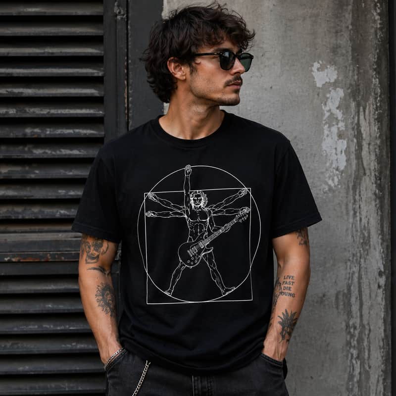 Electric Guitar Player Line Art Tee - Black Music Merch Shirt image 1