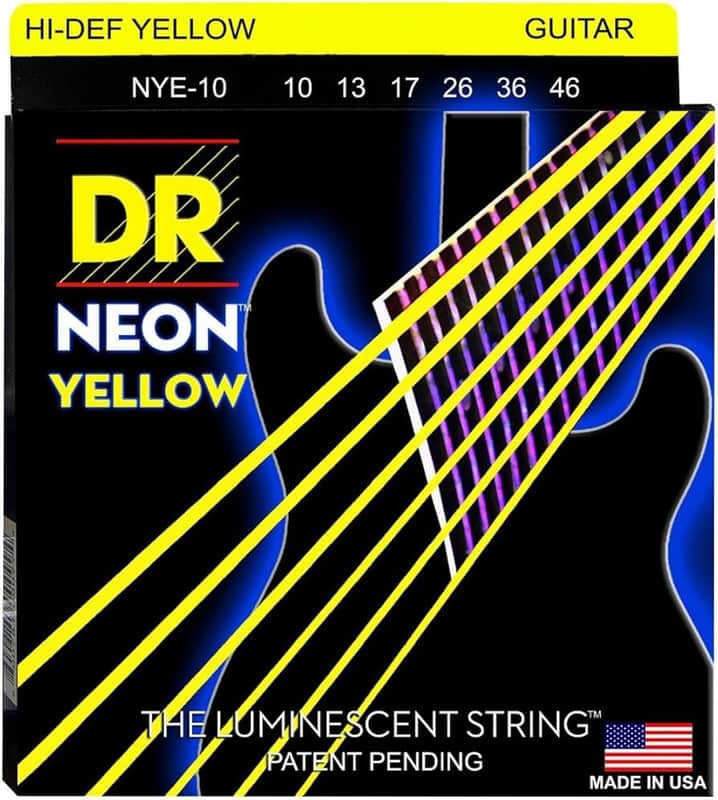 DR Strings NYE-10 Hi-Def Neon Yellow Colored Medium Electric Guitar Strings 10-46 image 1