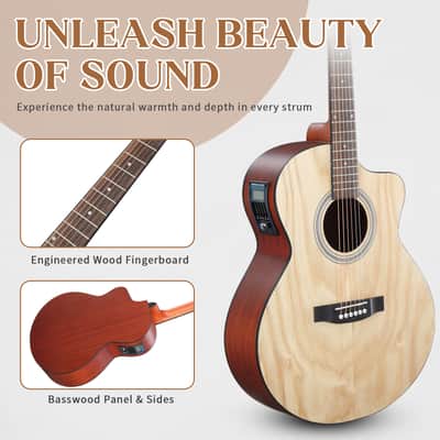 Cxxss 41-inch Willow panel guitar with matte binding, comes with a 15W amplifier, bag, tuner, strings and other accessories - Natural image 3