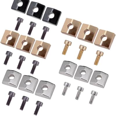 3 Pieces Locking Nut Block and Screws Guitar Cap Suitable for Tremolo Bridge Replacement Part (Golden+Black) image 3