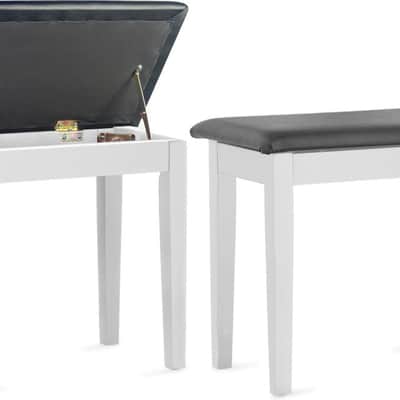 STAGG Matt White Piano Bench With Black Vinyl Top And Storage Compartment image 2
