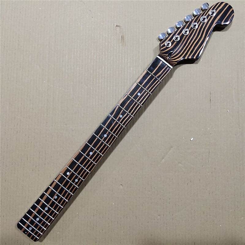 Zebra Wood Strat Style Guitar Neck with Machine Heads Pegs image 1