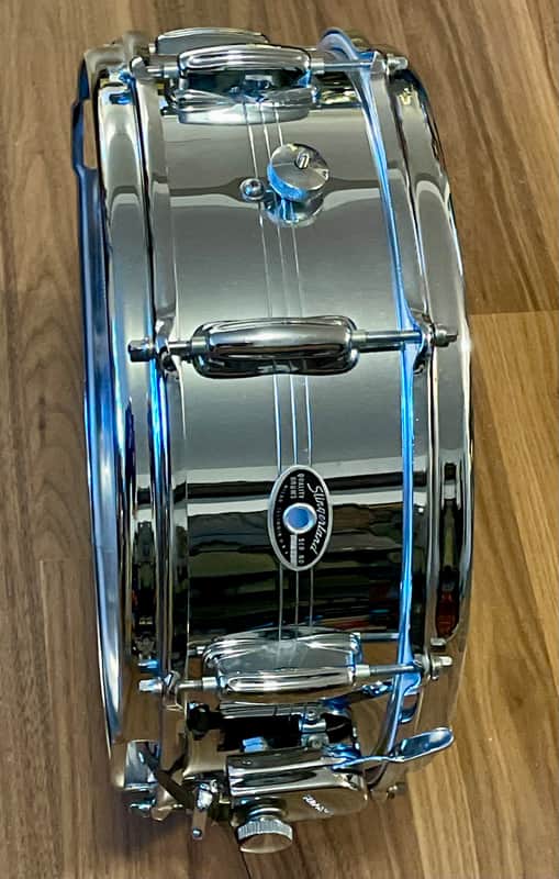 Immagine Slingerland No. 130 Gene Krupa Sound King 5x14" 8-Lug Chrome Over Brass Snare Drum with Zoomatic Strainer 1963 - 1977 - Chrome - 1