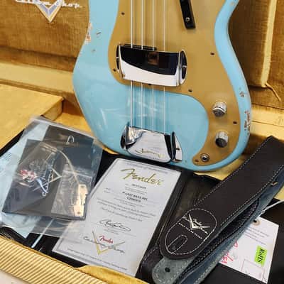 Fender Custom Shop P-Jazz Relic Ash Body Electric Bass Guitar Daphne Blue image 3