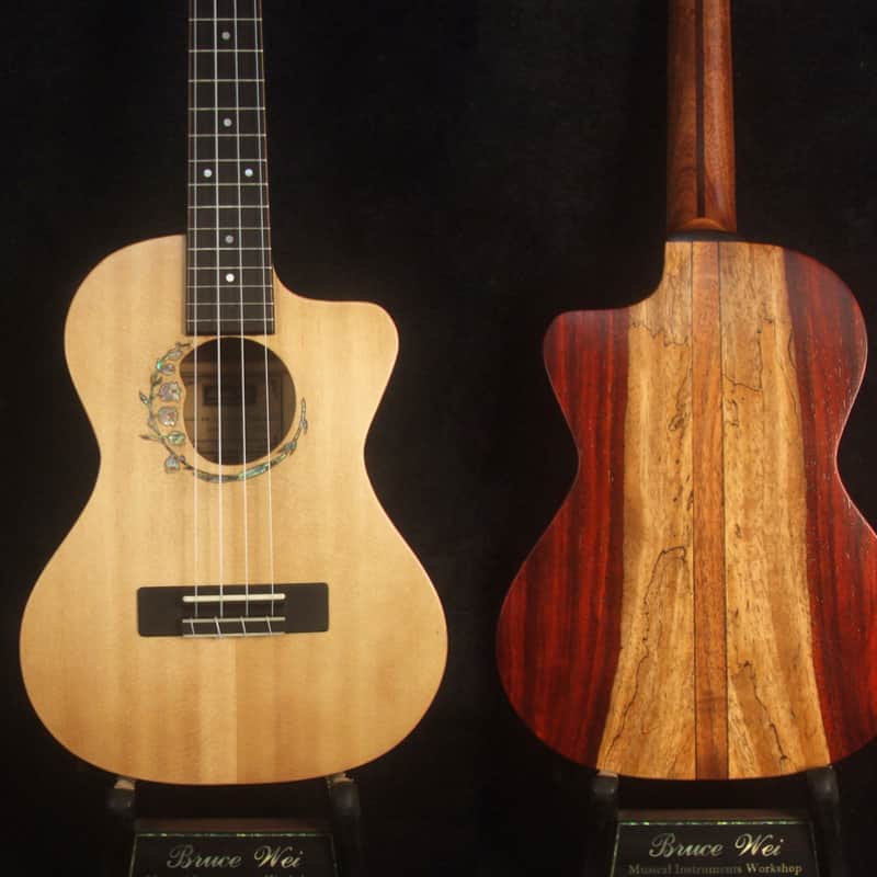 Handmade Tenor Ukulele, Solid Spalted Rosewood & Spruce, May Lily Floral Inlay, Soft-bag, Bruce Wei UCK17-2001-1 image 1