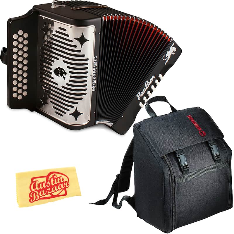 Hohner Panther Diatonic Accordion - Keys G/C/F Bundle with Gig Bag and Austin Bazaar Polishing Cloth image 1