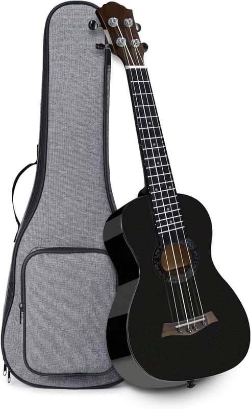 Soprano Ukulele 21 inch Ukelele Professional Small Guitar Maple Top and Side and Back Bundle Gig bag - Black image 1