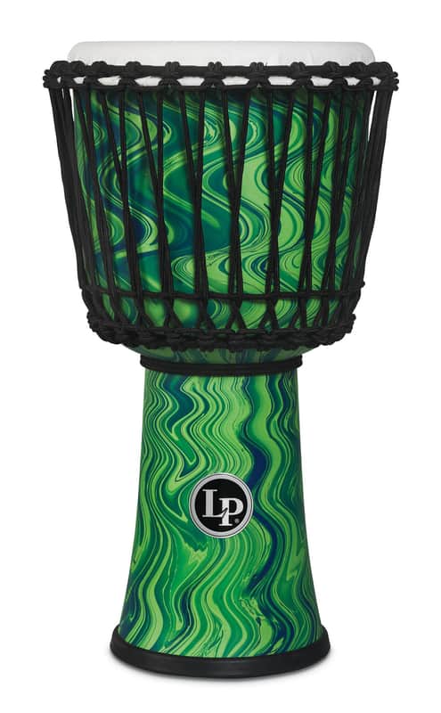 Latin Percussion 10-inch Rope Tuned Circle Djembe with Perfect-Pitch head - Green Marble image 1